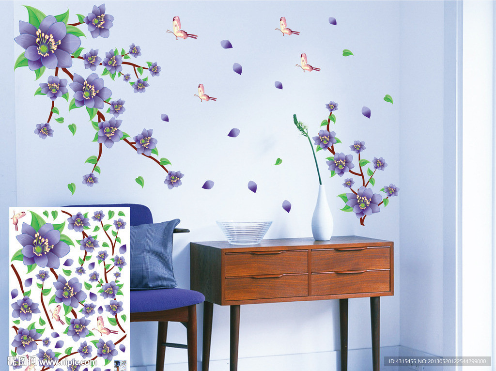 紫色蝴蝶花墙贴