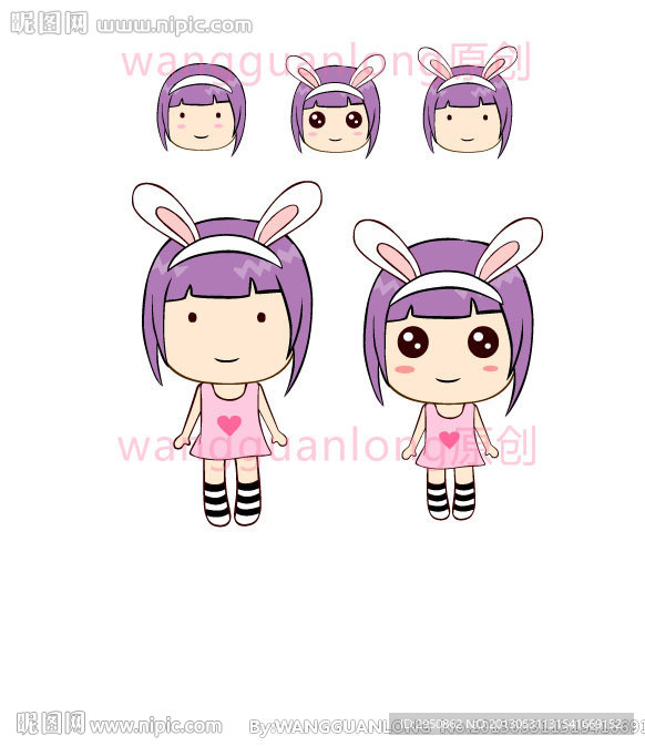 紫衣可爱小女孩矢量图