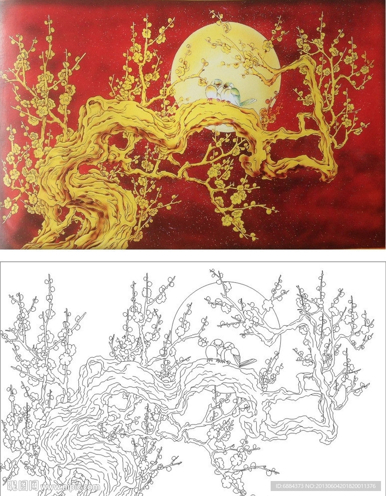 梅花小鸟 花好月圆