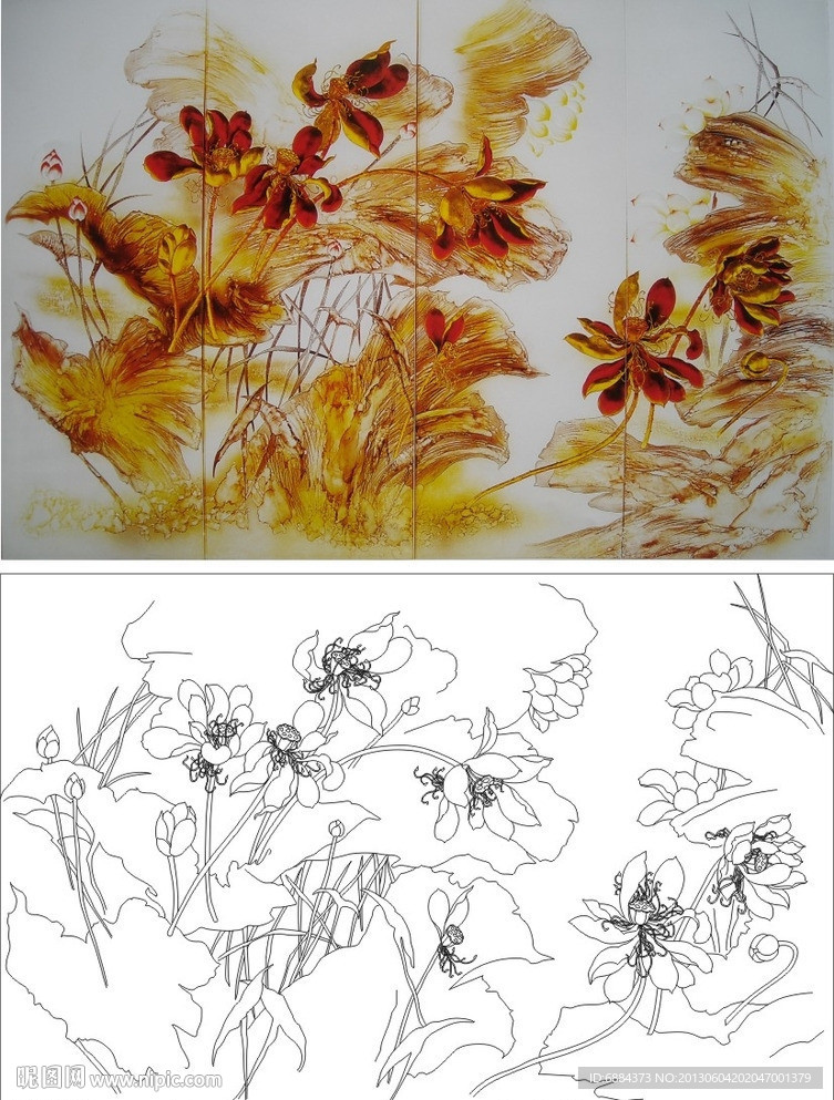 荷 花 抽象红色莲花
