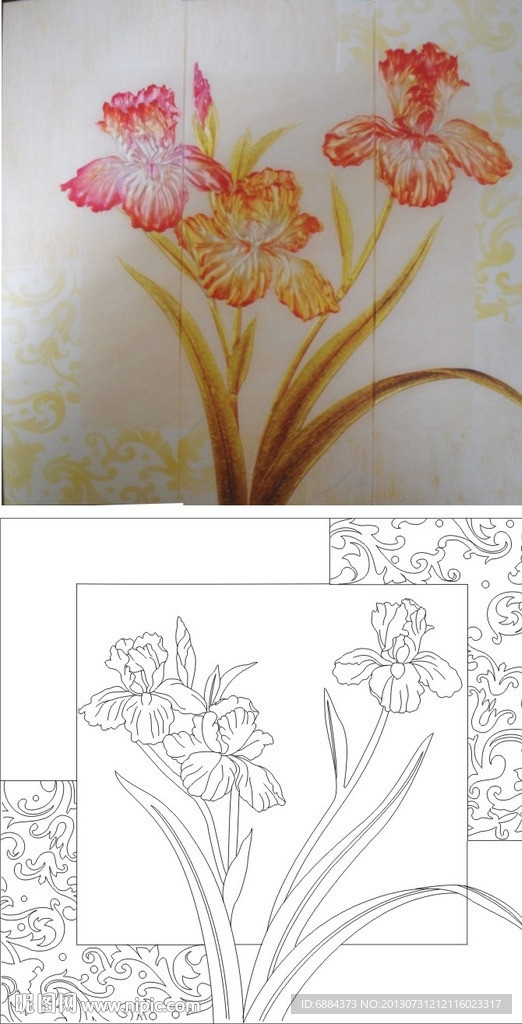 小花 欧式花 线条图