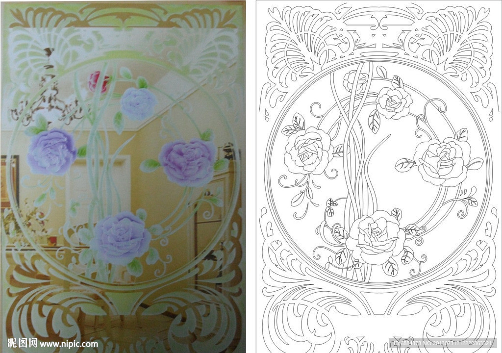 欧式花 线条图 玫瑰