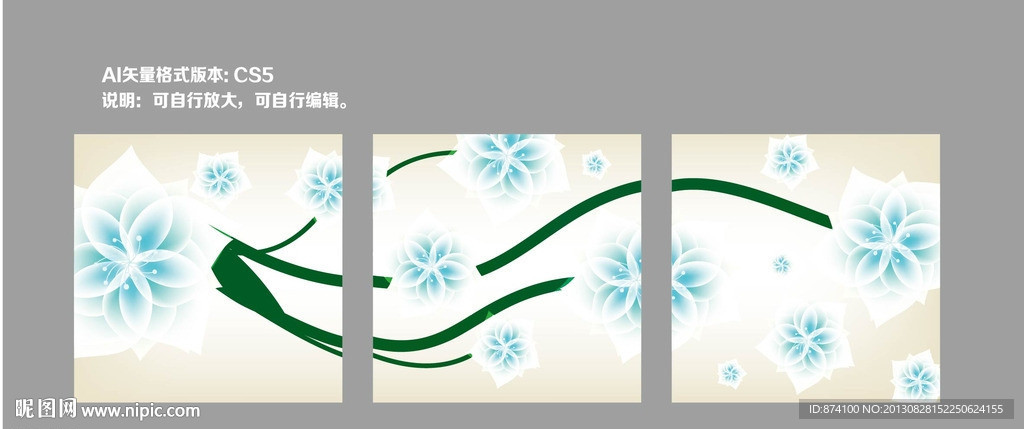 绿色花移门壁画