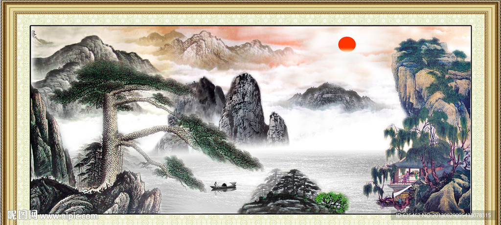 国画迎客松
