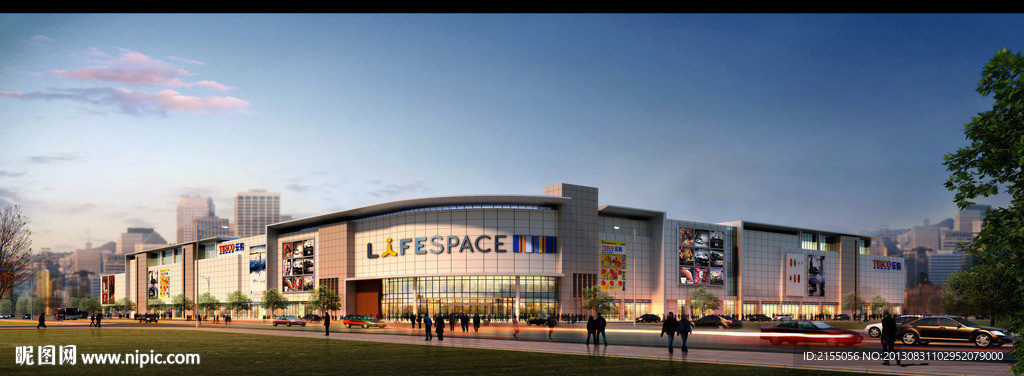 沿街商业傍晚透视图