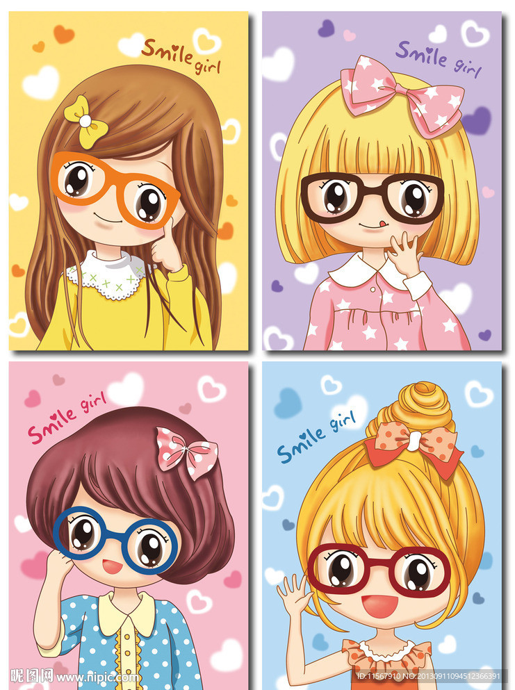 手绘韩版插画眼镜女孩