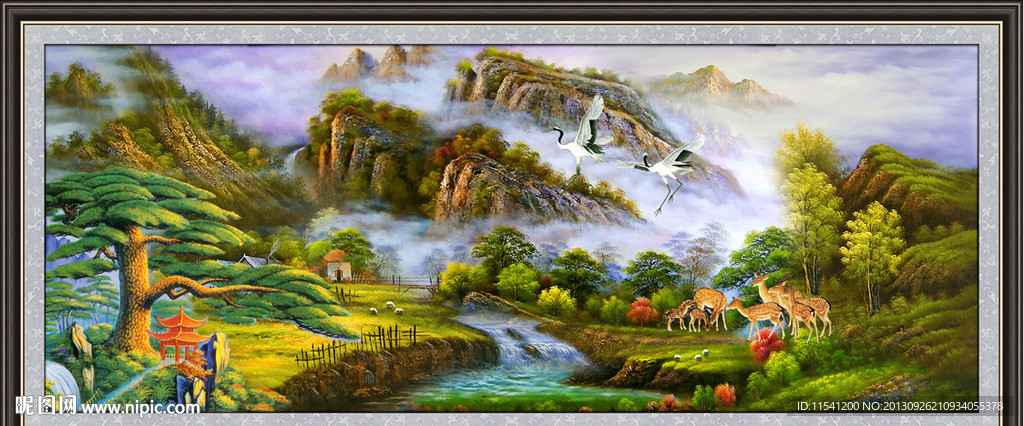 油画 迎客松