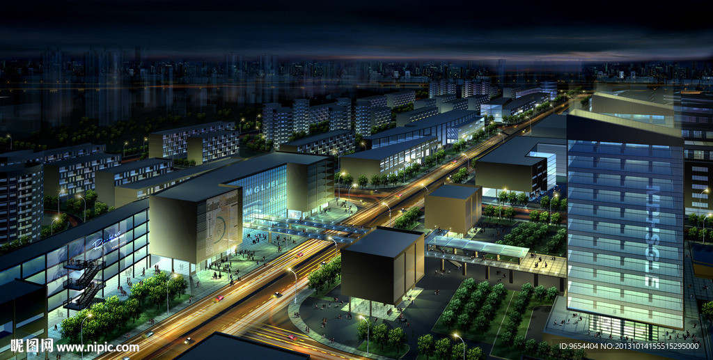 城市夜景高楼公路灯光