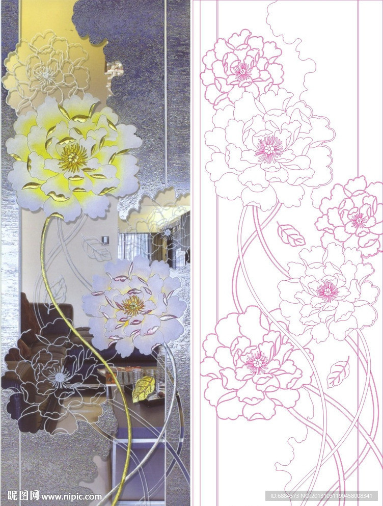 牡丹花 抽象花 线