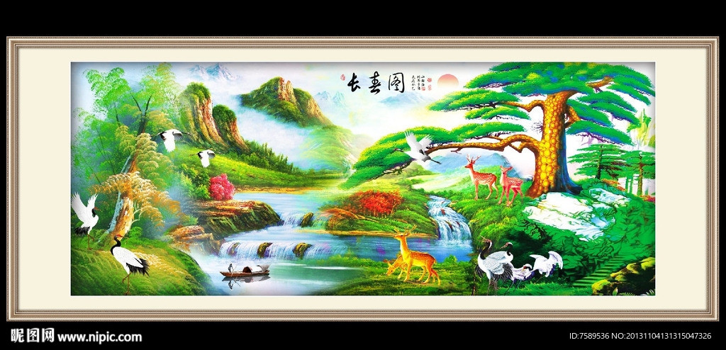 松鹤长春山水油画