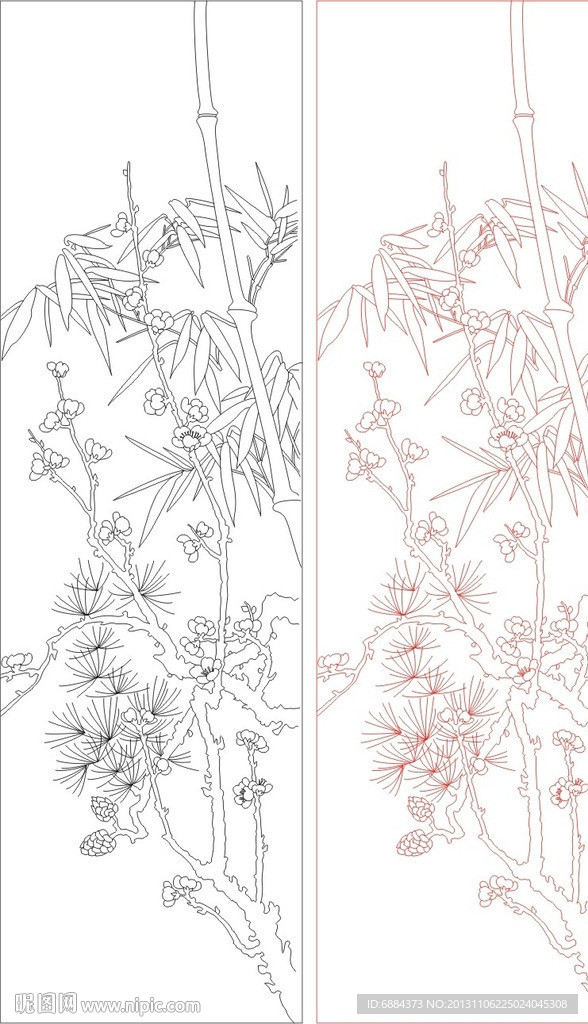 岁寒三成 竹子梅花