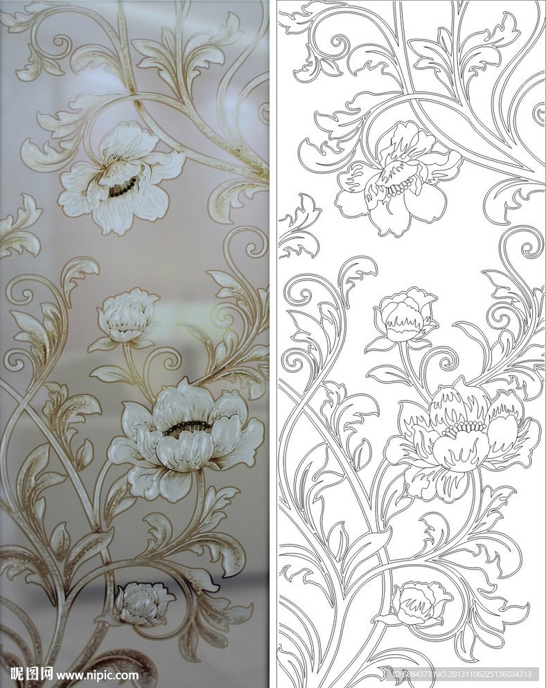 欧式花 线条图 牡丹