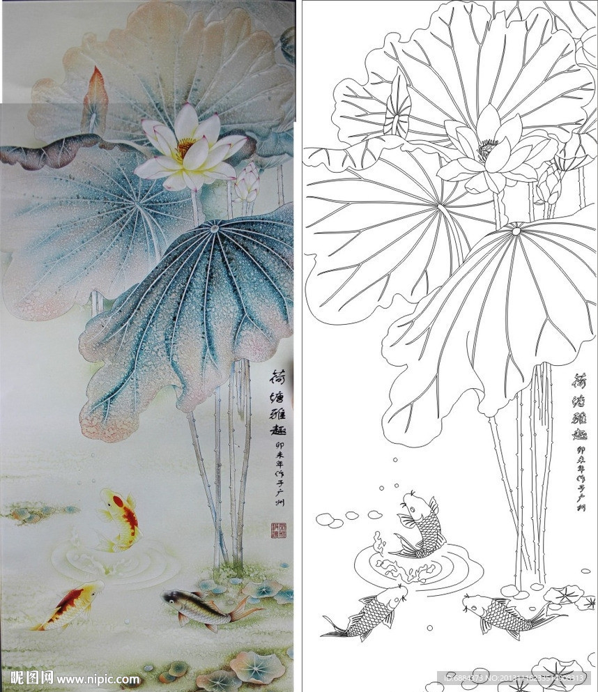 荷塘雅趣 花花 鱼