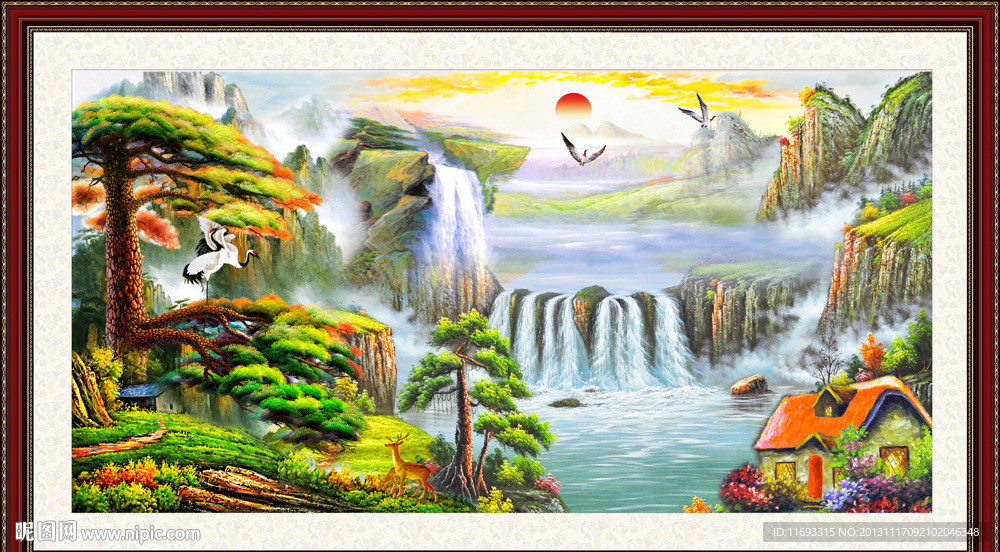 迎客松油画装饰