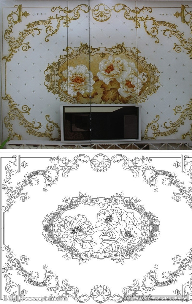 欧式花 线条 牡丹