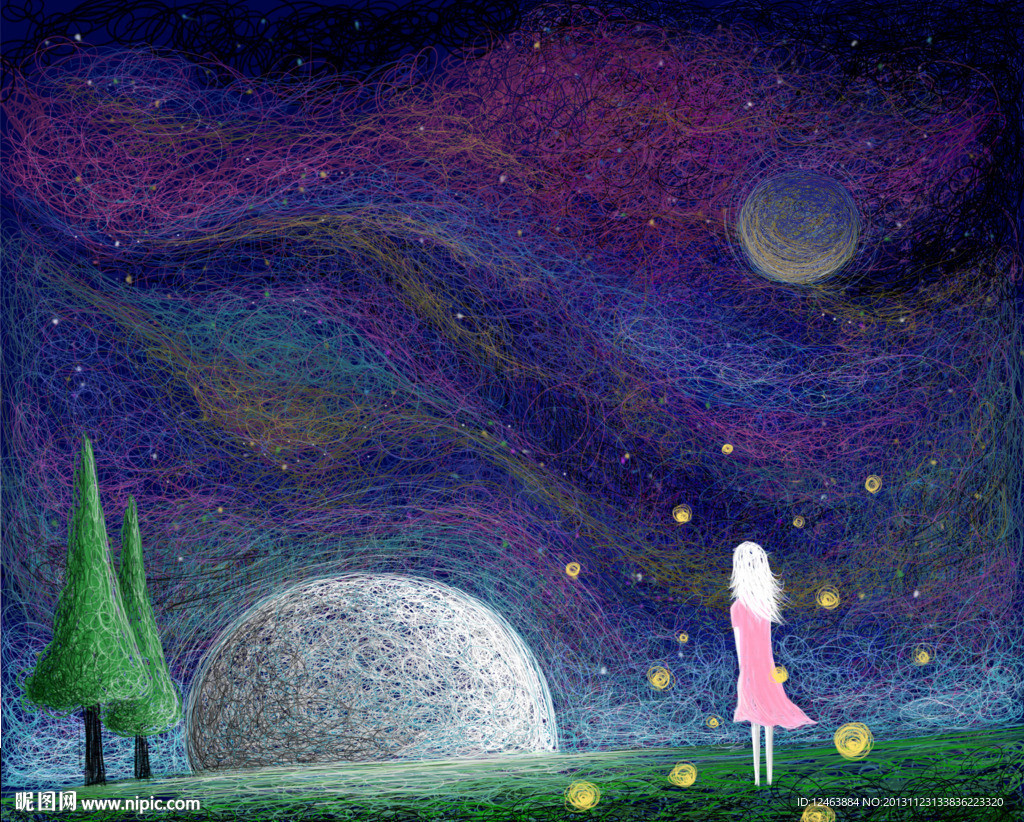 唯美 星空 插画