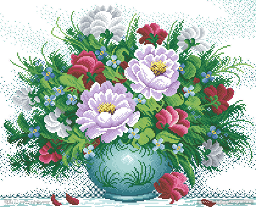 十字绣紫红牡丹