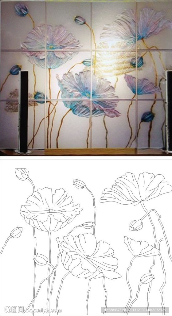 荷花 线条图 抽象图