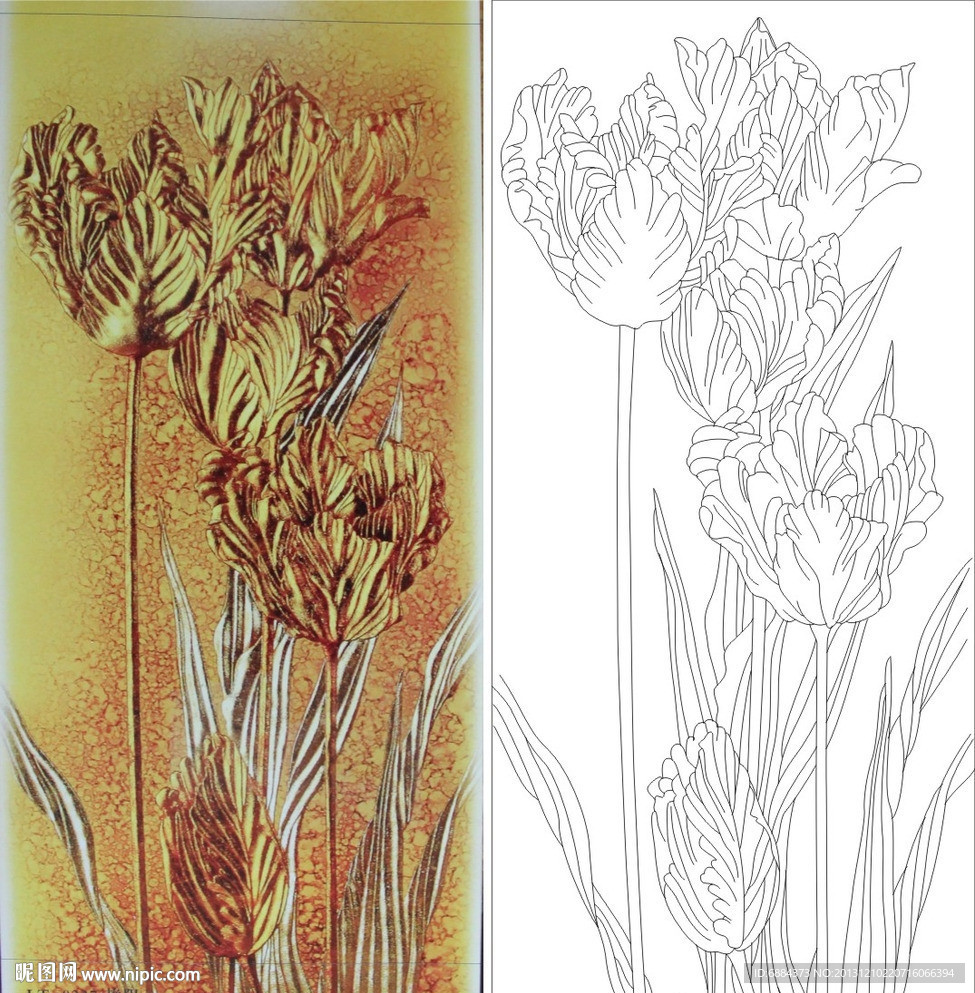 金色花 抽象花 线条