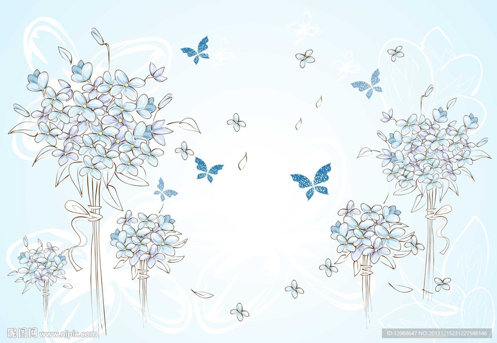 手绘花束花卉大型壁画