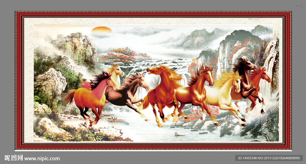 八骏图 骏马 山水马