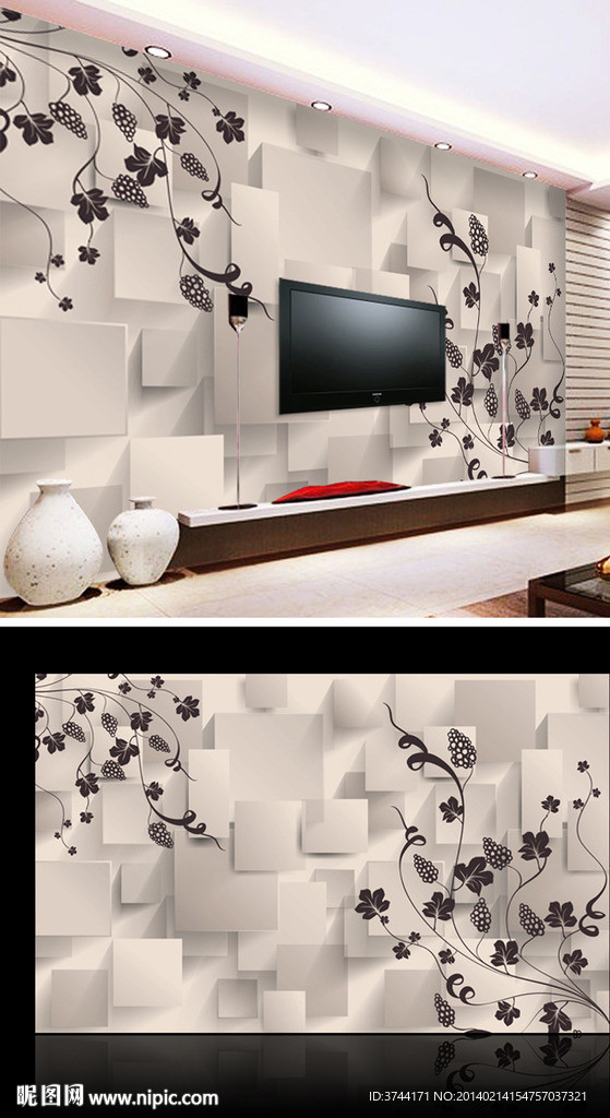 素雅花纹3D电视背景