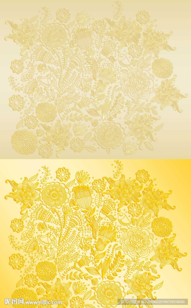 金色玉石立体花纹雕刻