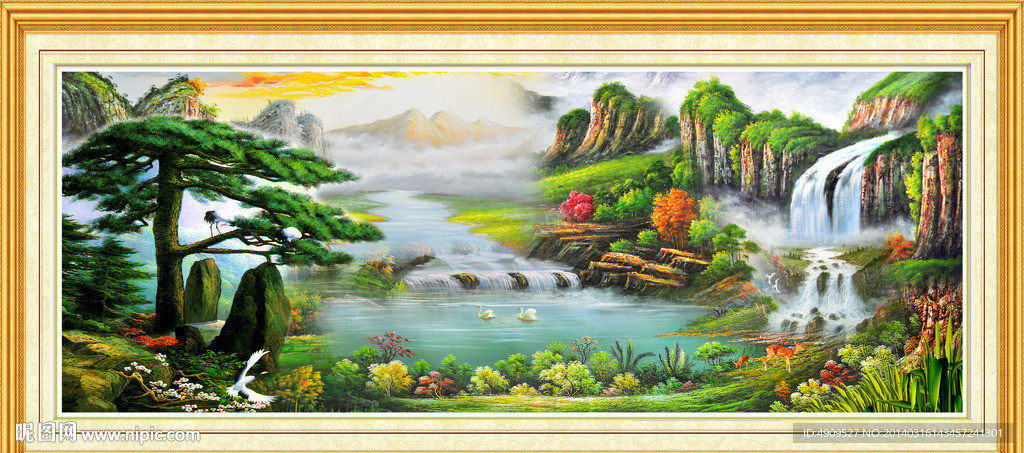 油画迎客松
