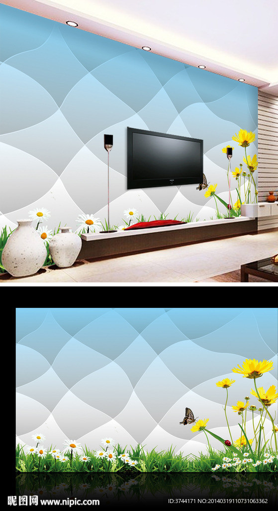 春天立体电视背景墙