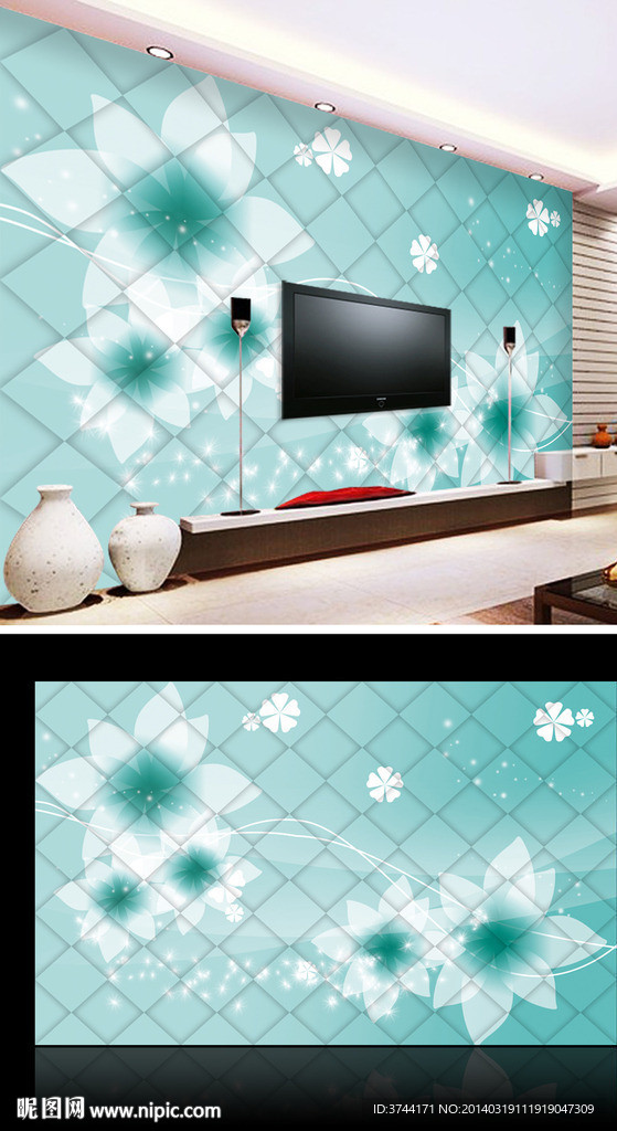 3D梦幻花朵电视背景