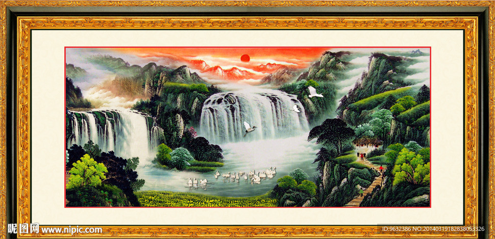 依山傍水风水画