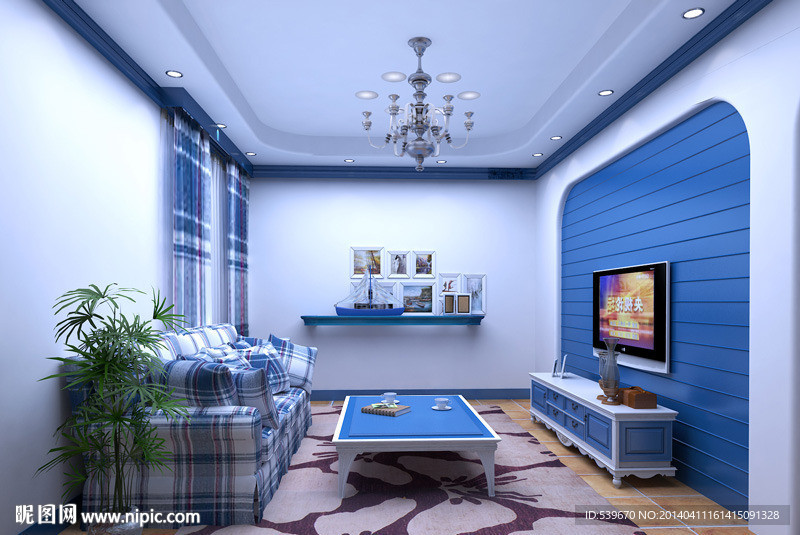 地中海风格蓝色客厅