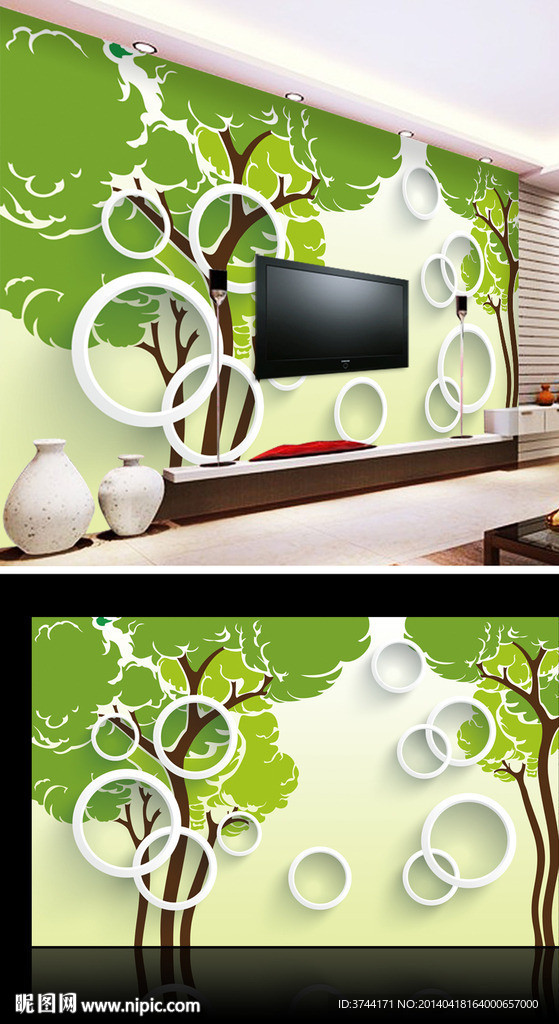 抽象树3D电视背景墙