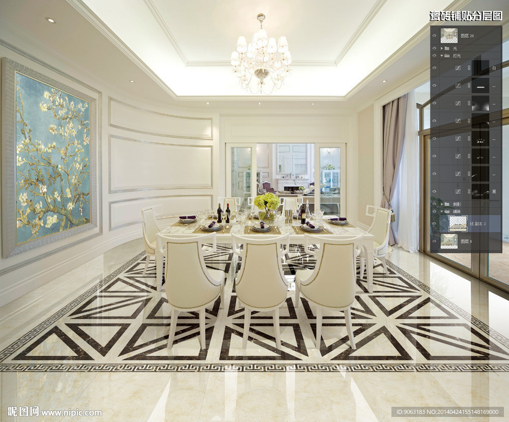 餐厅瓷砖铺贴分层图