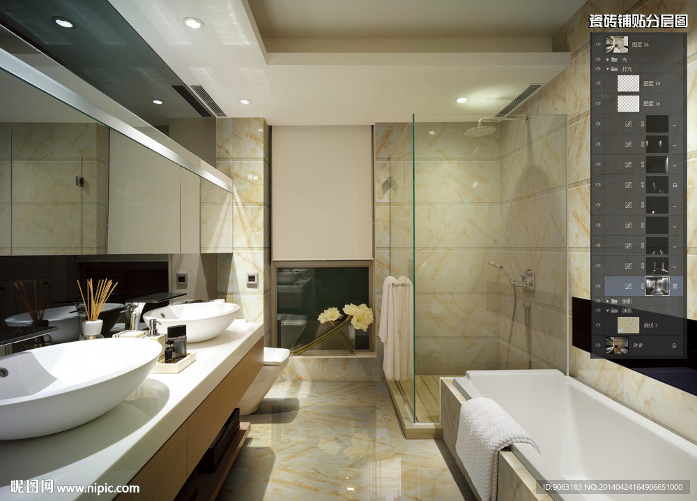 卫浴瓷砖铺贴分层图