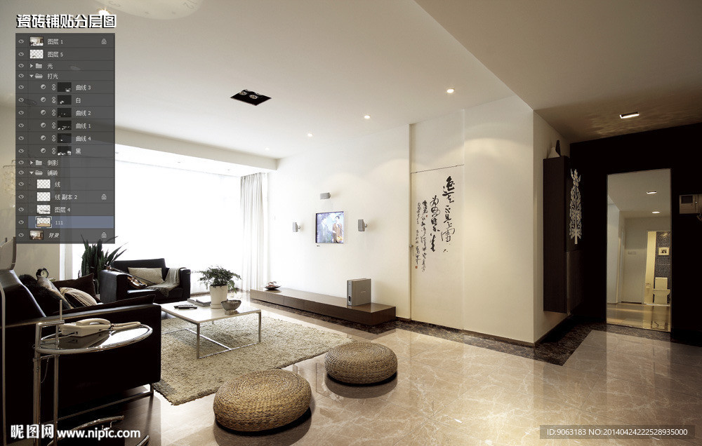 客厅瓷砖铺贴分层图