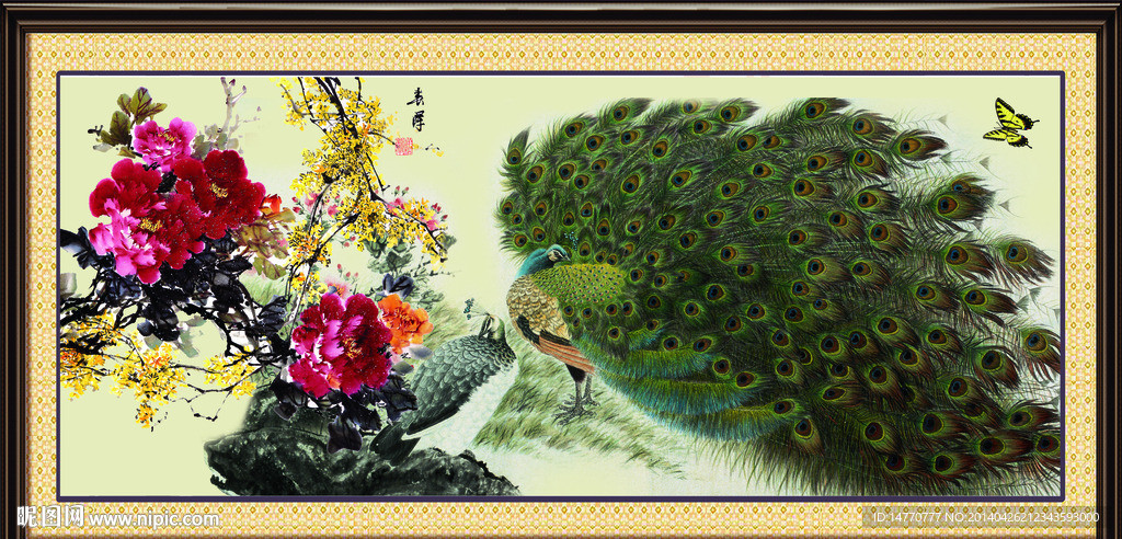 孔雀牡丹图