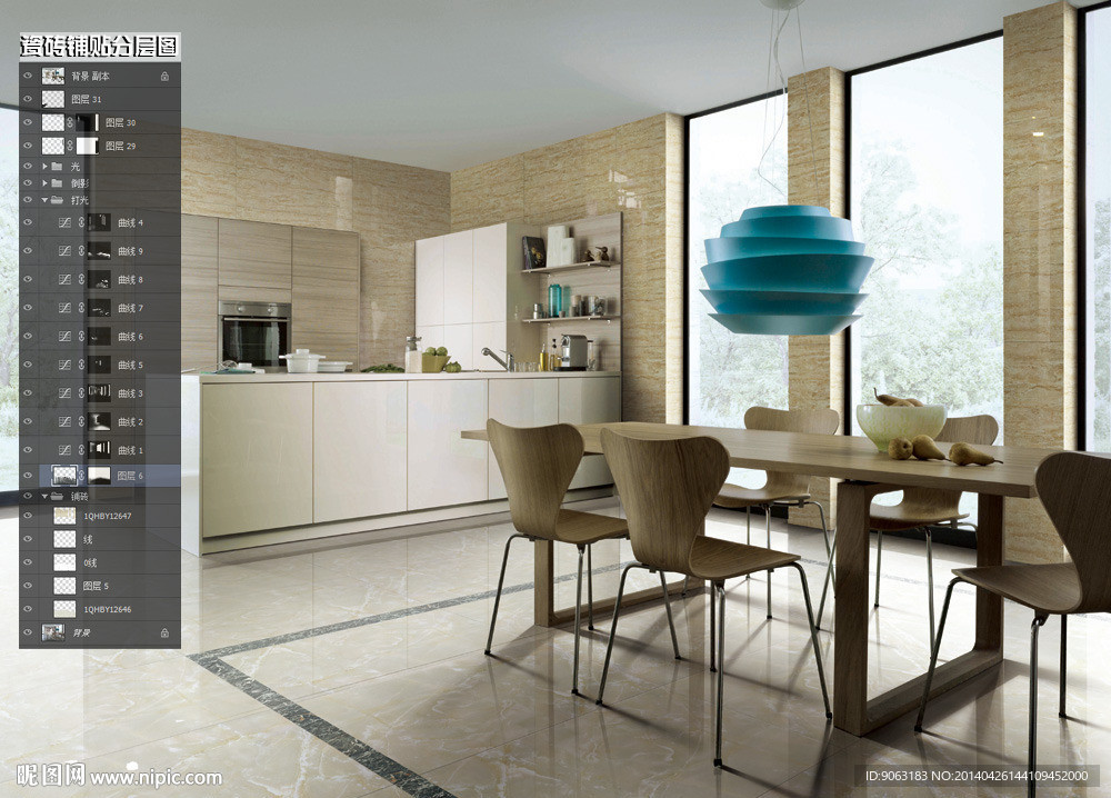 厨房瓷砖铺贴分层图