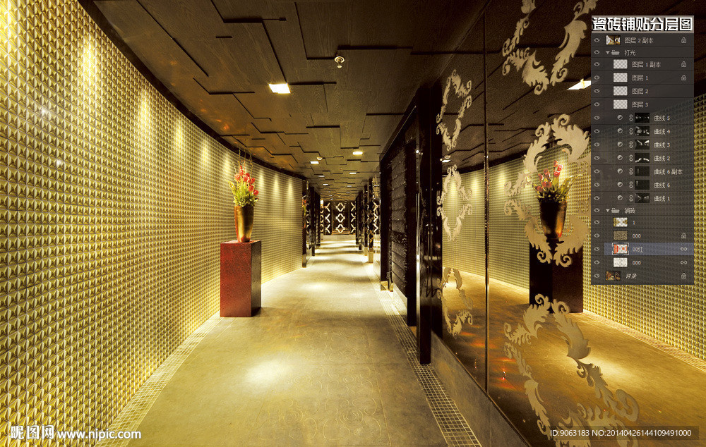 走廊背景墙马赛克铺贴