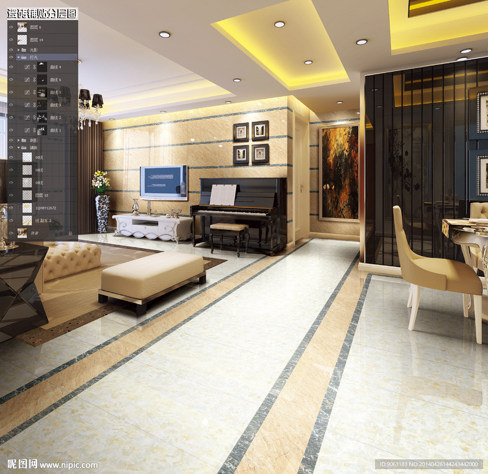 客厅玄关瓷砖铺贴分层
