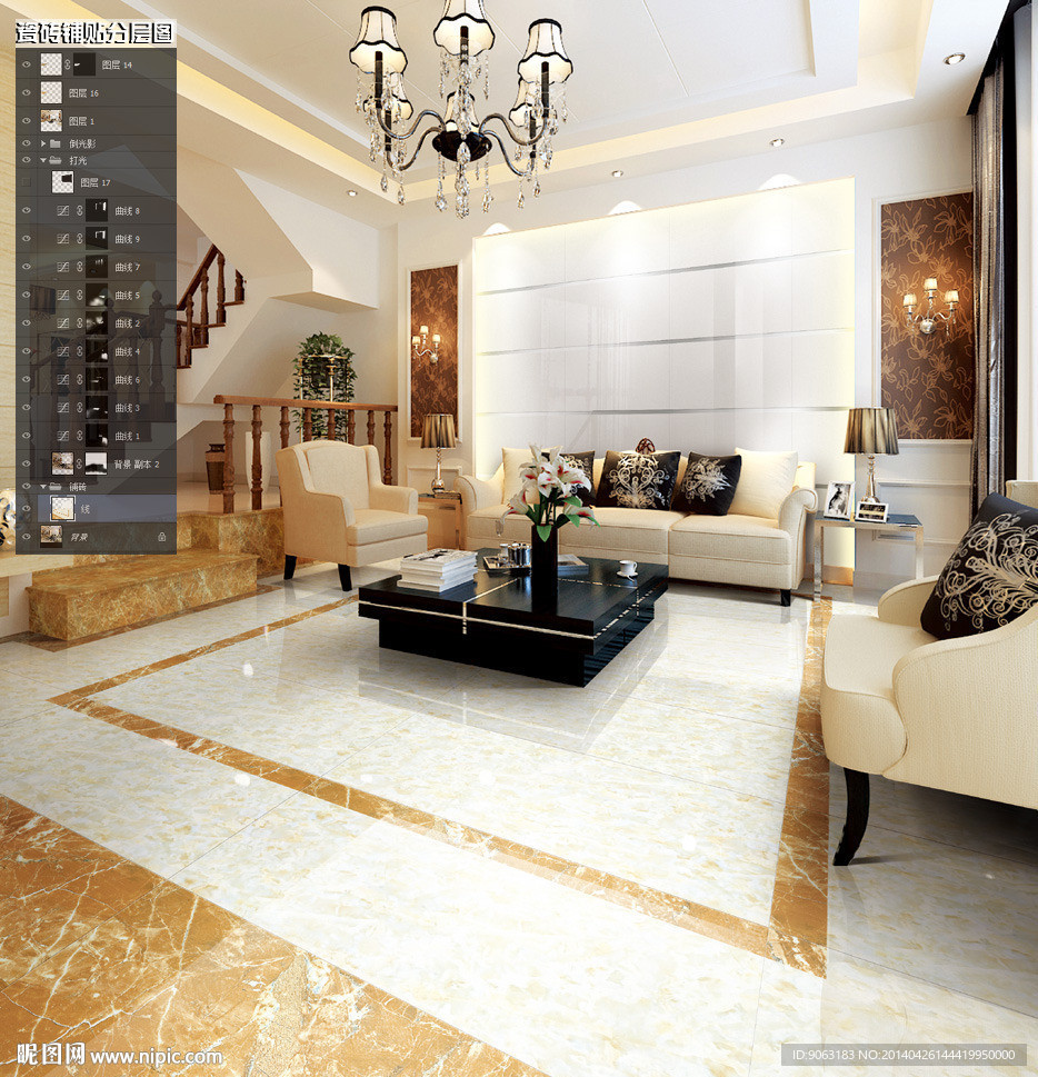 客厅瓷砖铺贴分层图