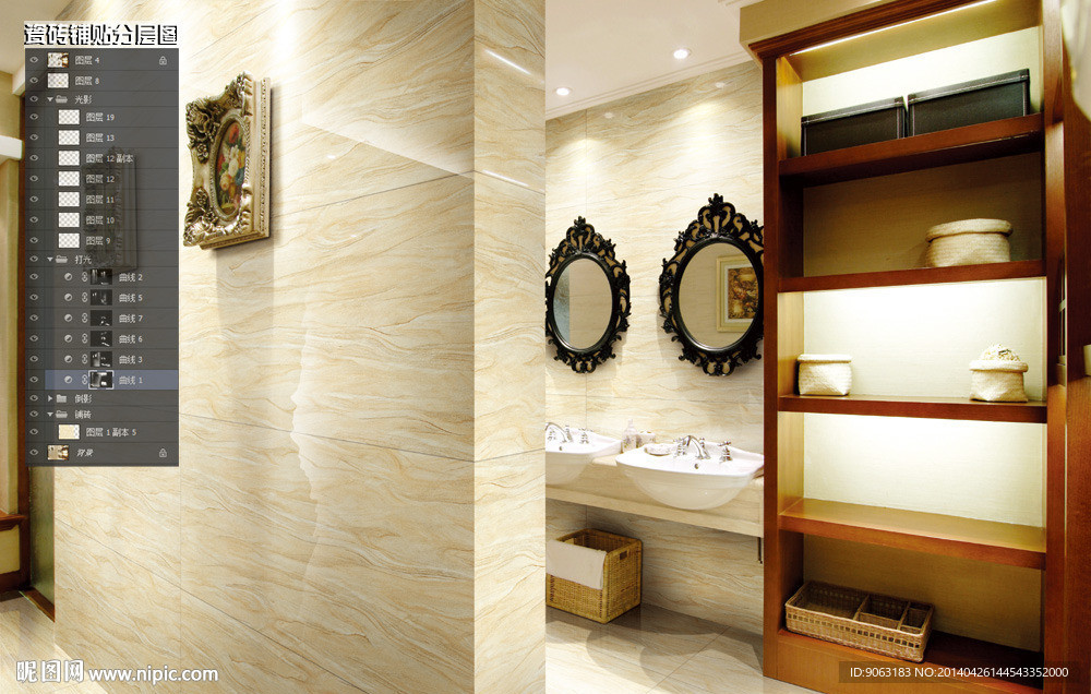 卫浴瓷砖铺贴分层图