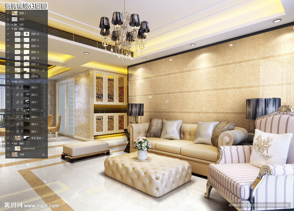 客厅瓷砖铺贴分层图