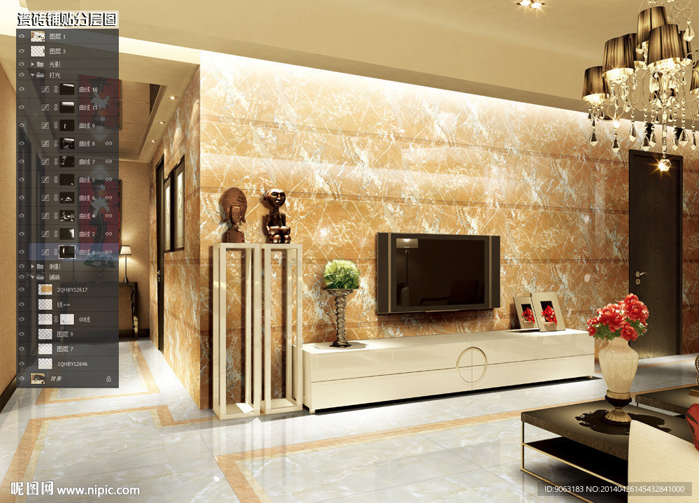 背景墙瓷砖铺贴分层图