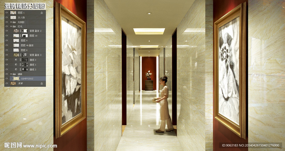 走廊背景墙瓷砖铺贴