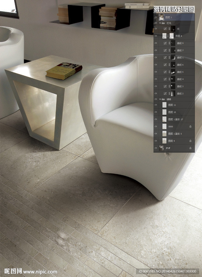 特写瓷砖铺贴分层图