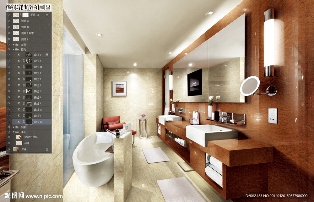 卫浴瓷砖铺贴分层图