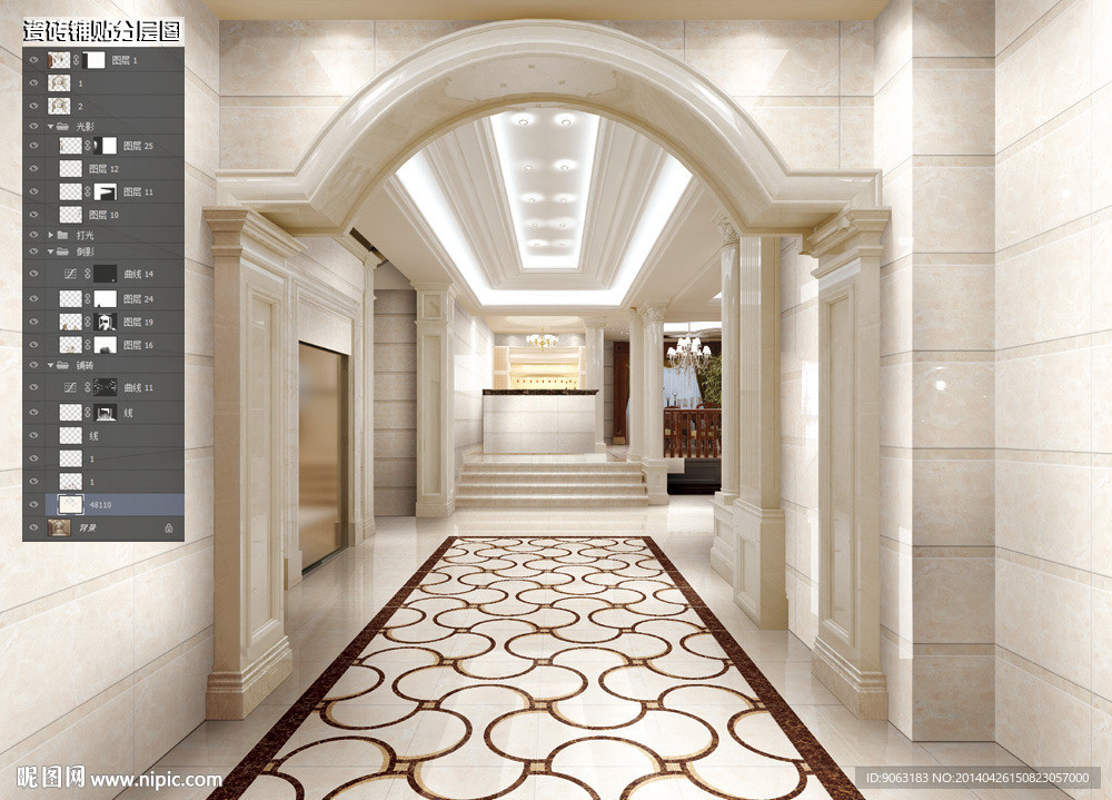 走廊过道瓷砖铺贴分层