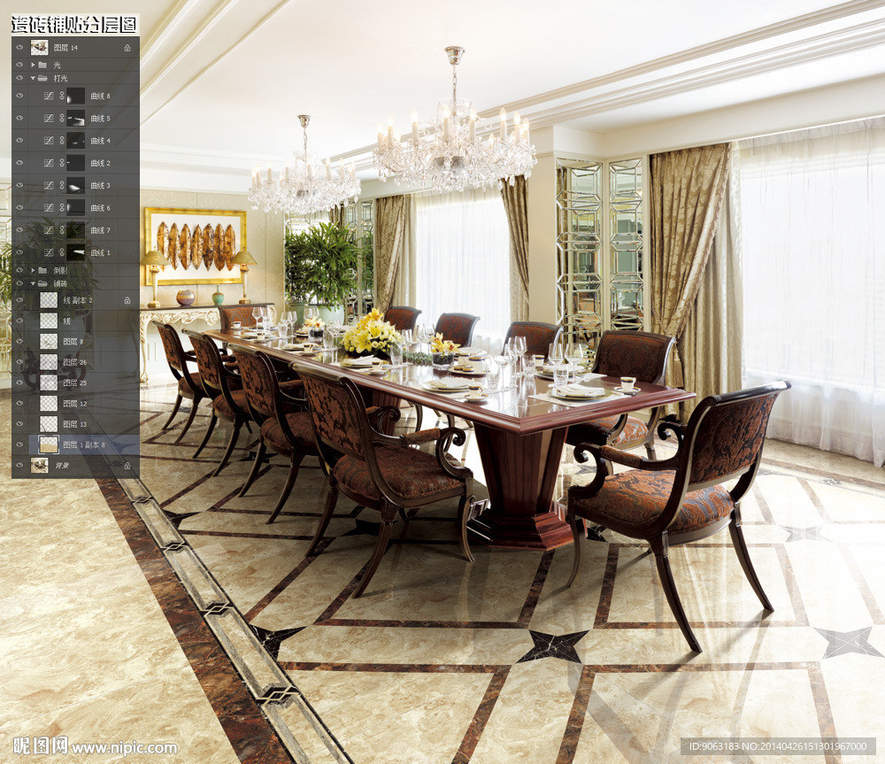 餐厅瓷砖铺贴分层图