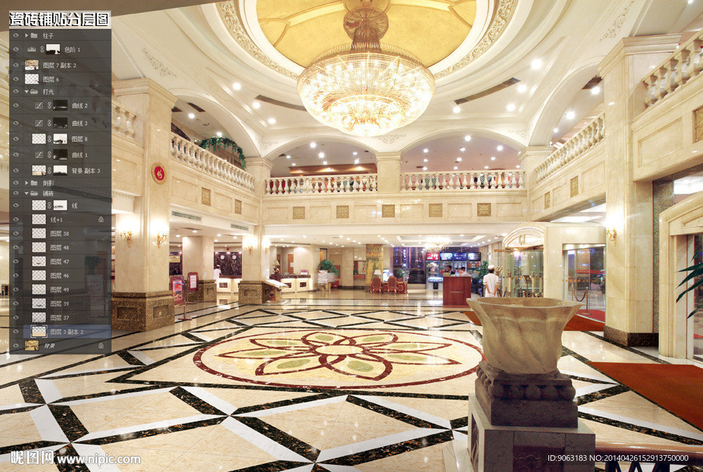 酒店大堂瓷砖铺贴分层